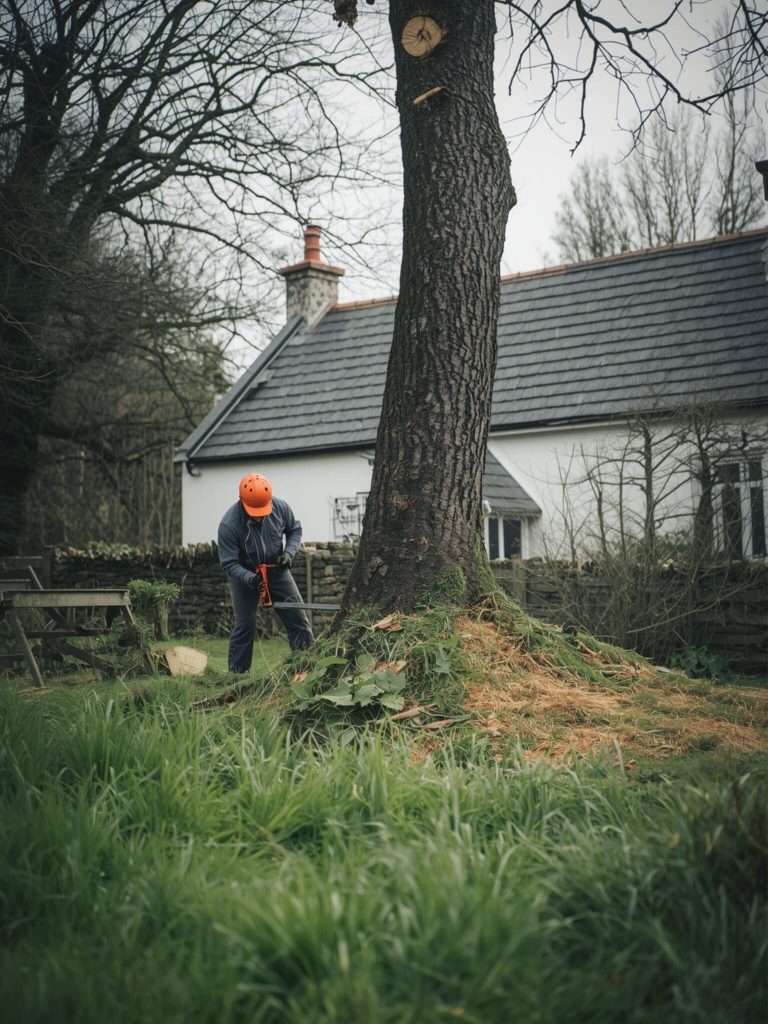 Tree surgeon cutting a tree