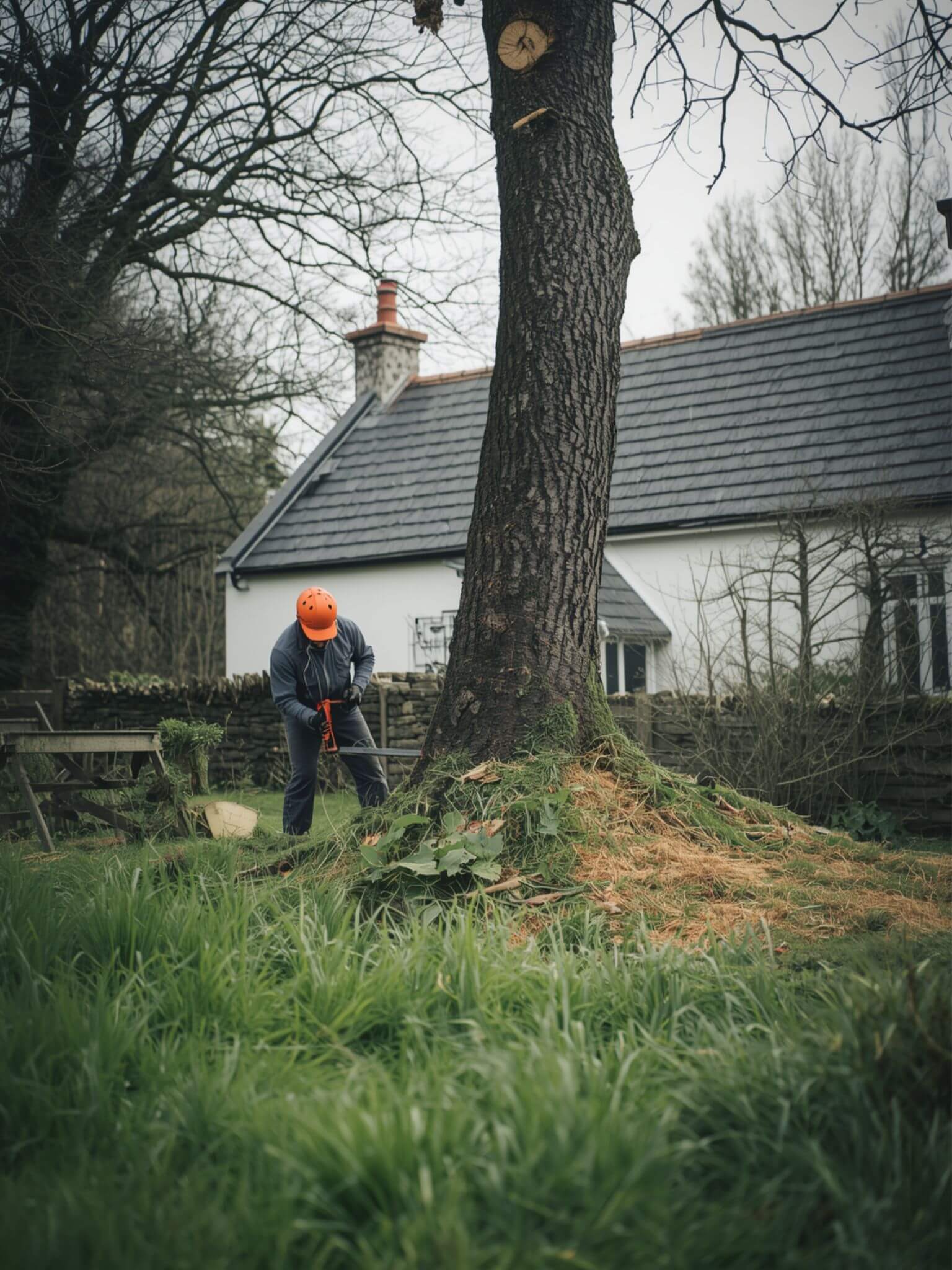 Tree surgeon cutting a tree
