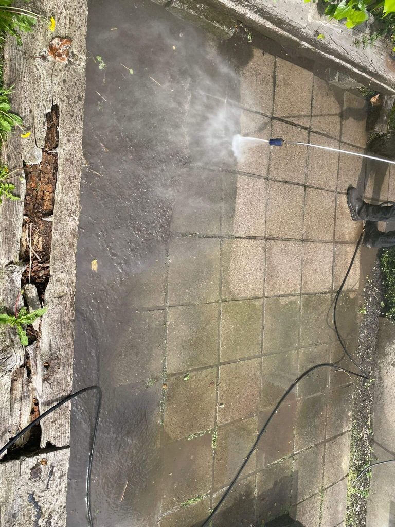 power washing a patio